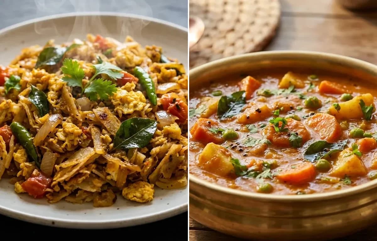 Muttai Kothu Parotta with Vegetable Salna