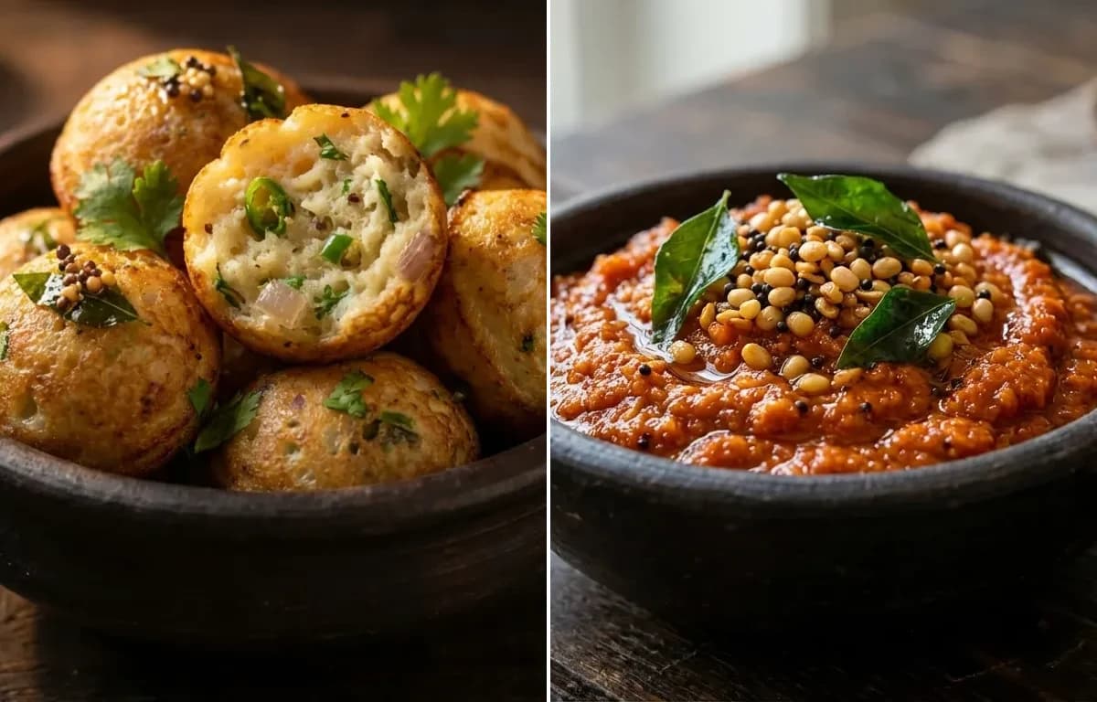 Muttai Paniyaram with Kara Chutney