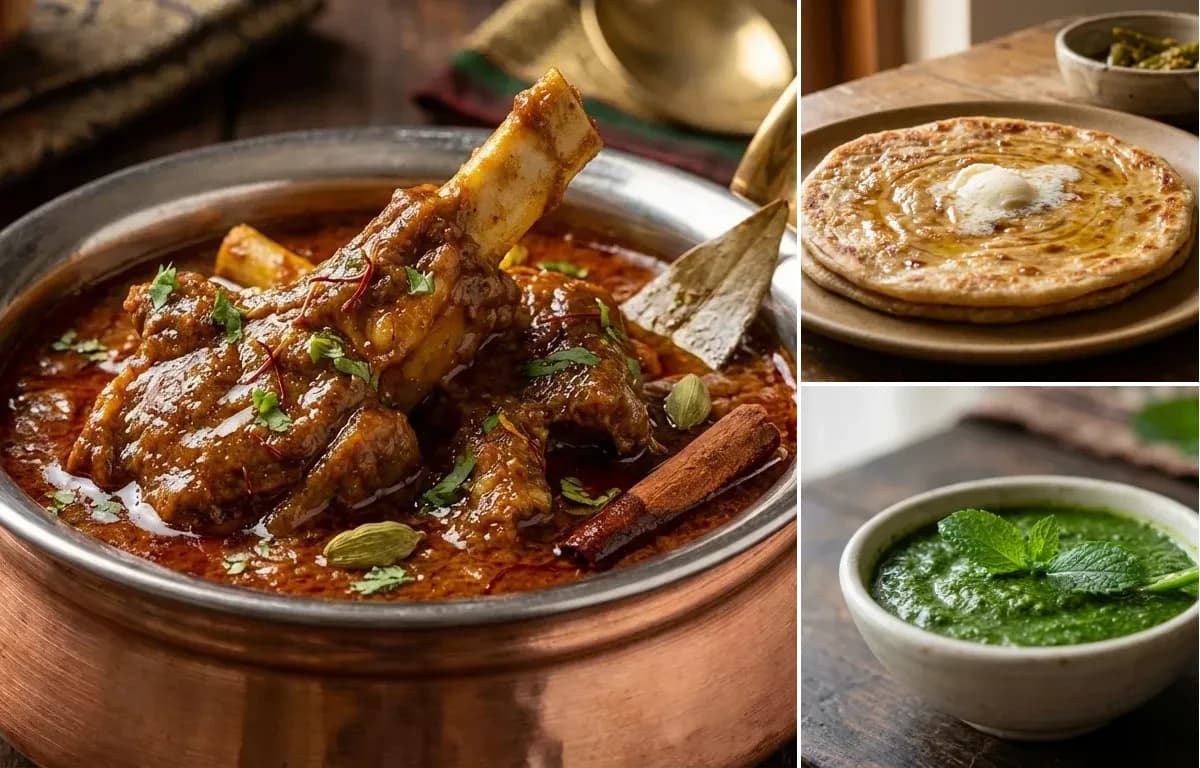 Mutton Chaap, Paratha and Mint Chutney