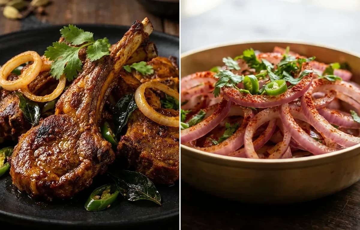Mutton Chops Fry with Onion Salad