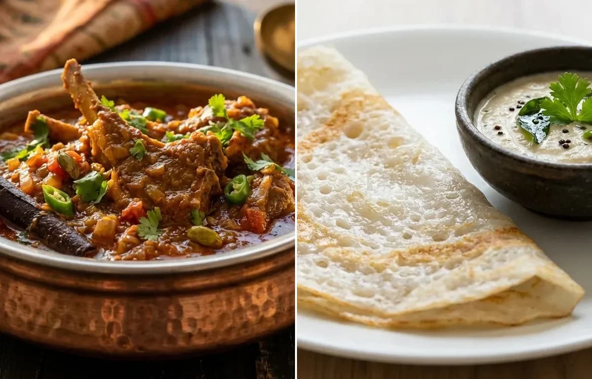Mutton Chops Masala with Neer Dosa