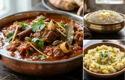 Mutton Curry with Joha Rice and Aloo Pitika