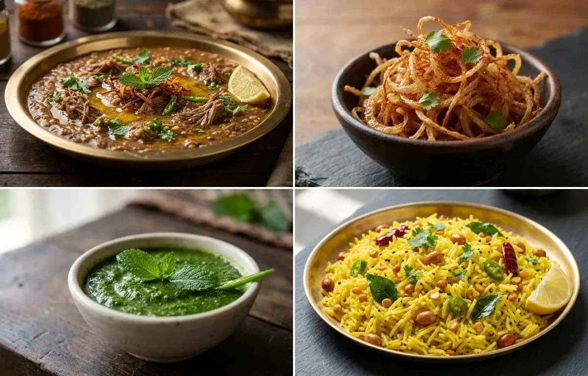 Mutton Haleem, Fried Onions, Mint Chutney and Lemon Rice
