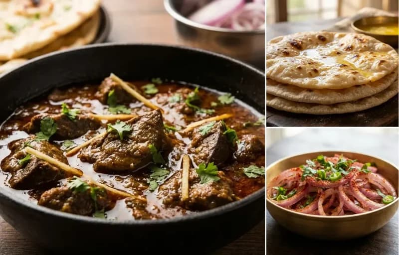 Mutton Kaleji Masala, Chapati and Onion Salad