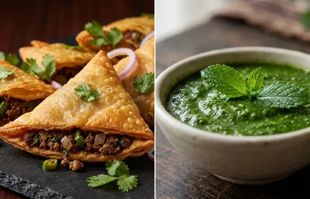 Mutton Keema Samosa with Mint Chutney