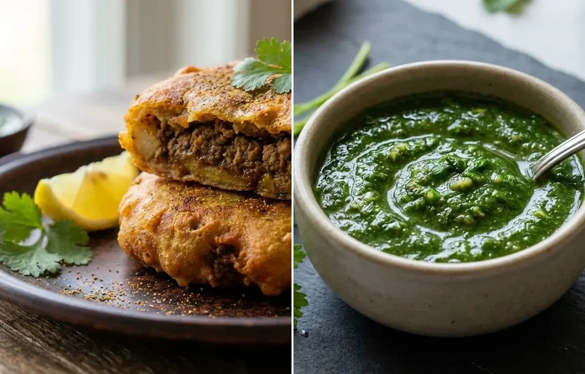 Mutton Kheema Pattice with Coriander Mint Chutney