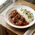 Mutton Rogan Josh, Steamed Basmati Rice and Cucumber Raita