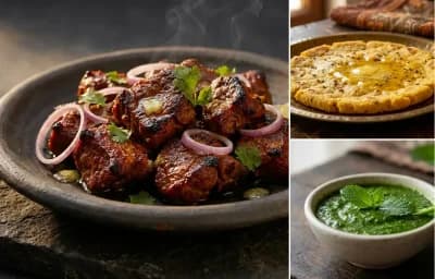 Mutton Soola, Makki ki Roti and Mint Chutney