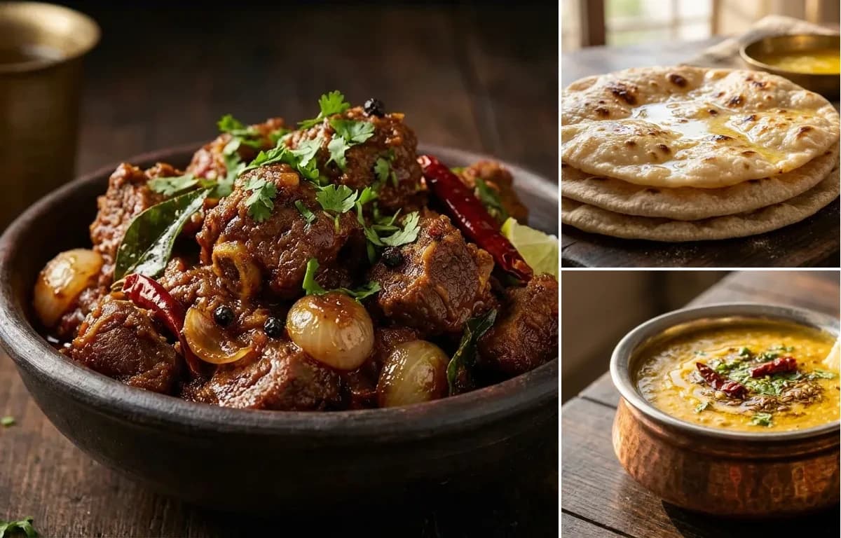 Mutton Sukka, Chapati and Dal Fry