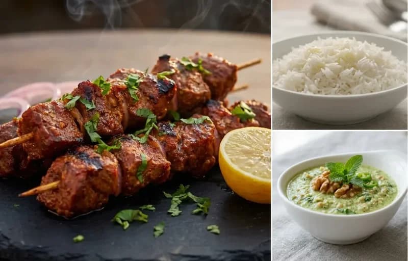 Mutton Tujj, Steamed Basmati Rice and Walnut Chutney