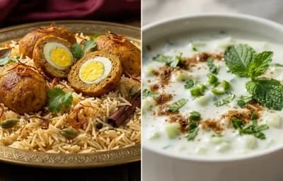 Nargisi Kofta Pulao with Cucumber Raita