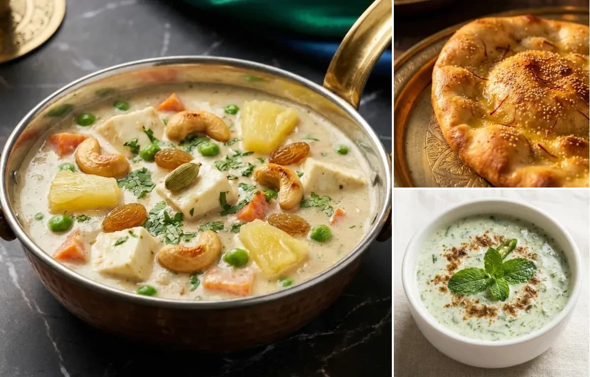 Navratan Korma, Taftan and Mint Raita