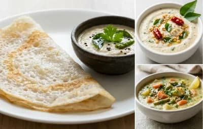 Neer Dosa with Coconut Chutney and Vegetable Sagu