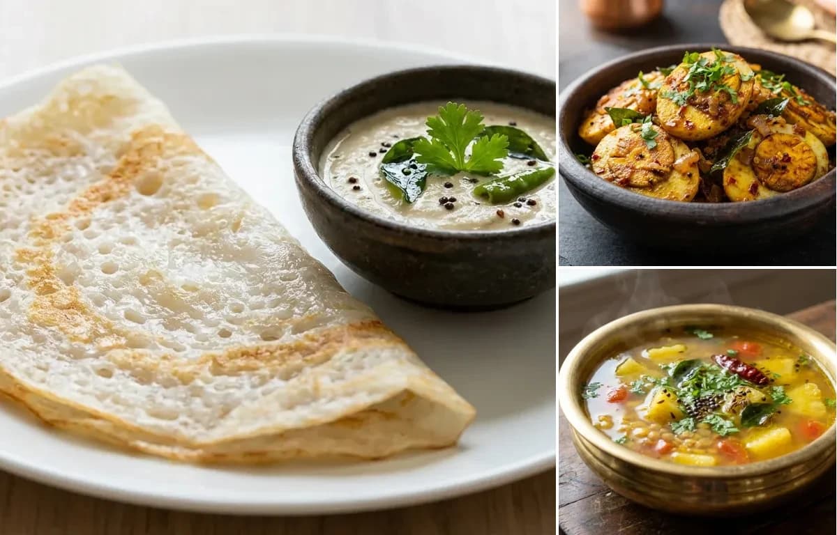 Neer Dosa, Egg Fry and Pineapple Rasam