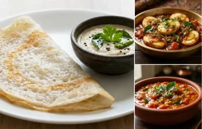 Neer Dosa with Kerala Egg Roast and Tomato Gojju