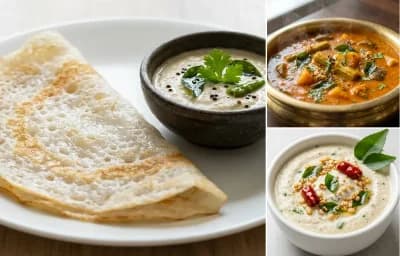 Neer Dosa with Kudla Sambar and Coconut Chutney