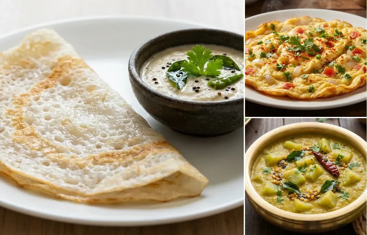 Neer Dosa, Masala Omelette and Kootu