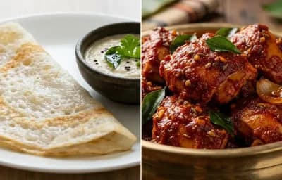 Neer Dosa with Chicken Ghee Roast