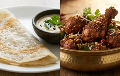 Neer Dosa with Chicken Sukka