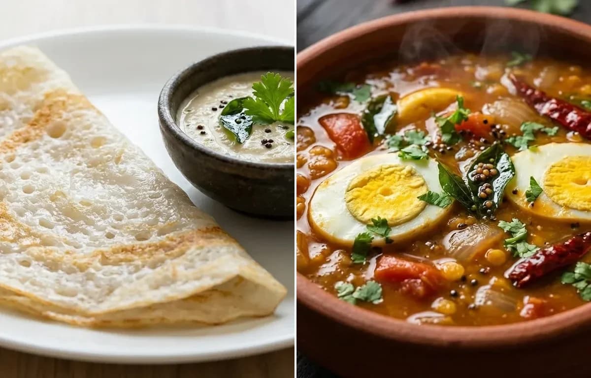 Neer Dosa with Egg Sambar