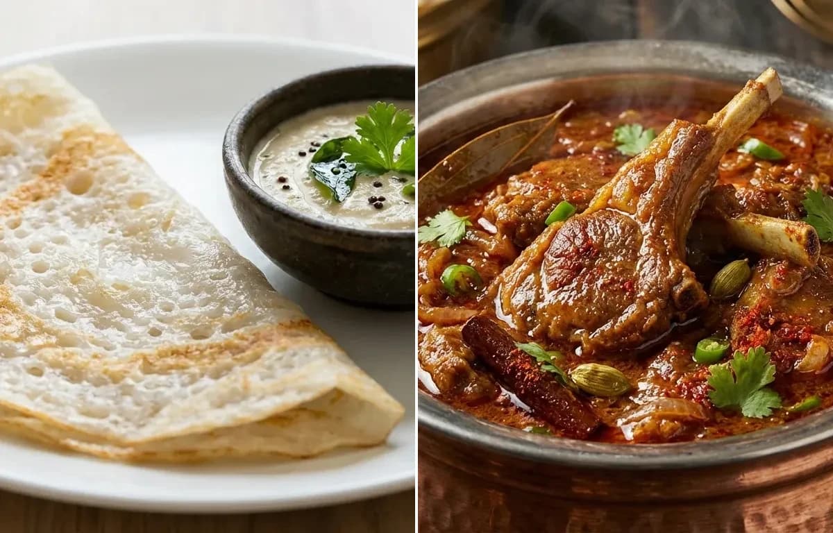 Neer Dosa with Lamb Chops Curry