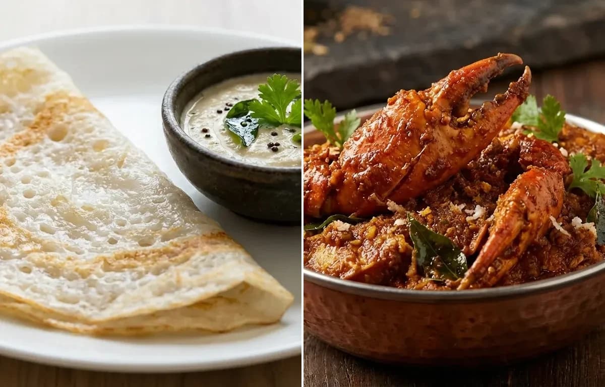 Neer Dosa with Mangalorean Crab Sukka