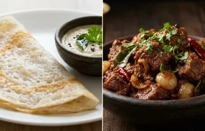 Neer Dosa with Mutton Sukka
