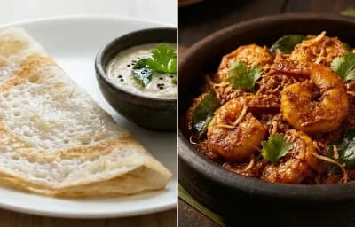 Neer Dosa with Prawn Sukka