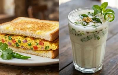 Omelette Sandwich with Masala Chaas