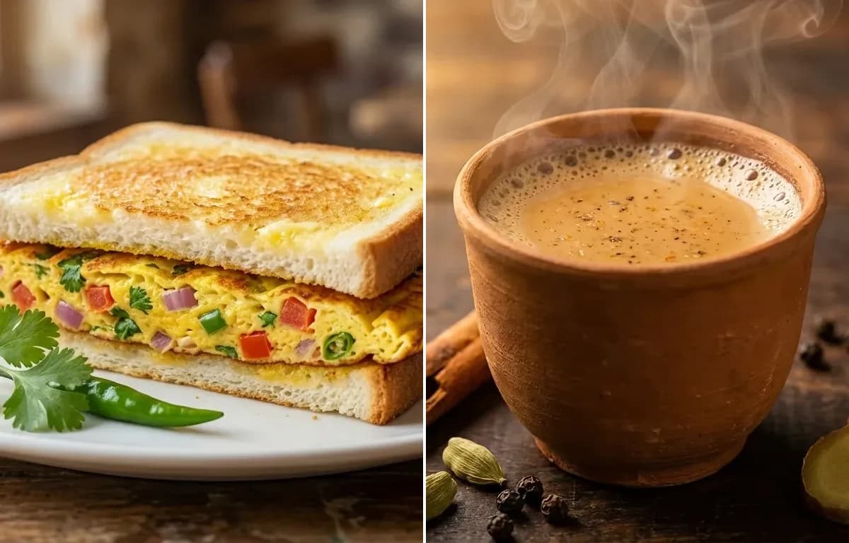 Omelette Sandwich with Masala Chai