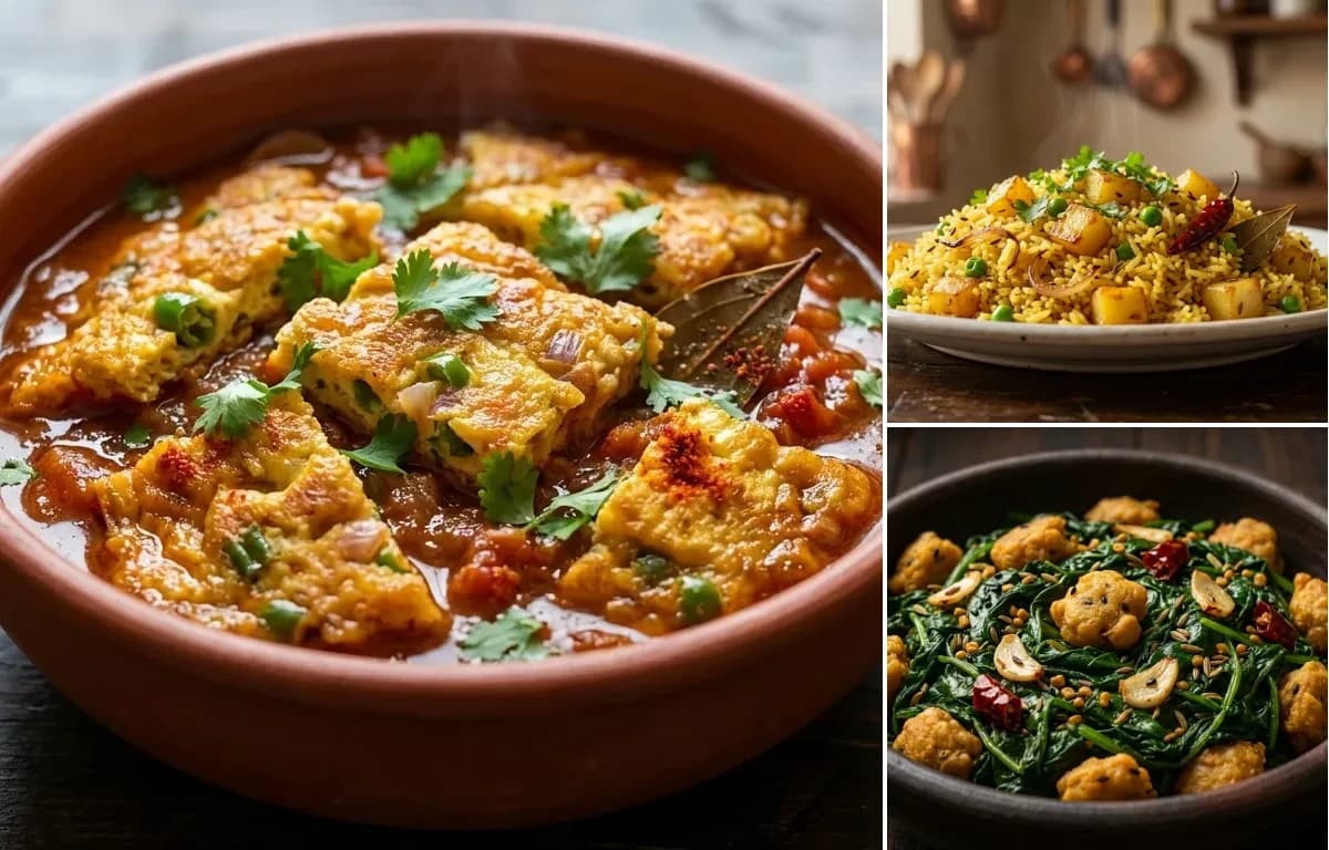 Omelette Tarkari, Bhaja Bhaat and Saaga Bhaja