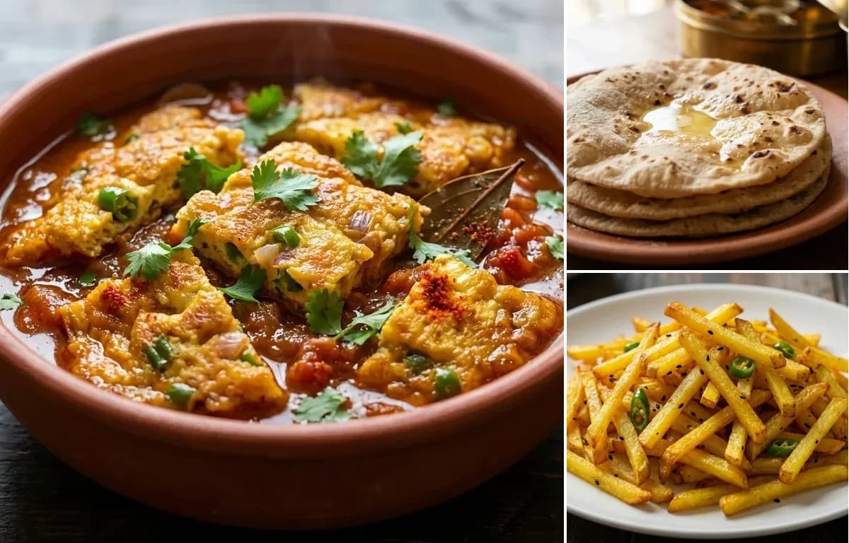 Omelette Tarkari, Roti and Aloo Bhaja