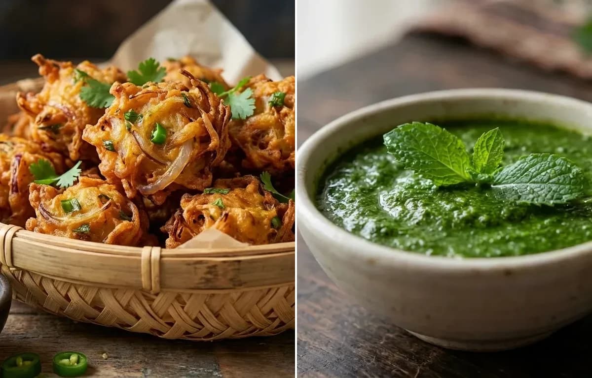 Onion Pakora with Mint Chutney