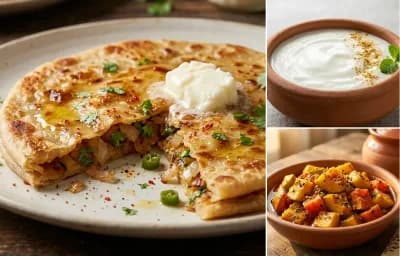 Onion Paratha with Dahi and Punjabi Mango Pickle