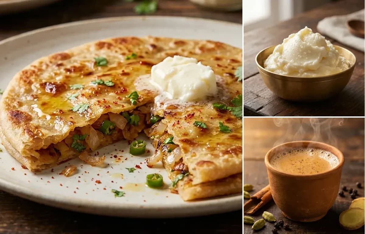 Onion Paratha, White Butter and Masala Chai