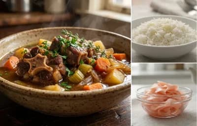 Oxtail Soup, Steamed Basmati Rice and Pickled Ginger