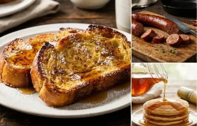 Pain Perdu, Cajun Andouille Sausage and Cane Syrup