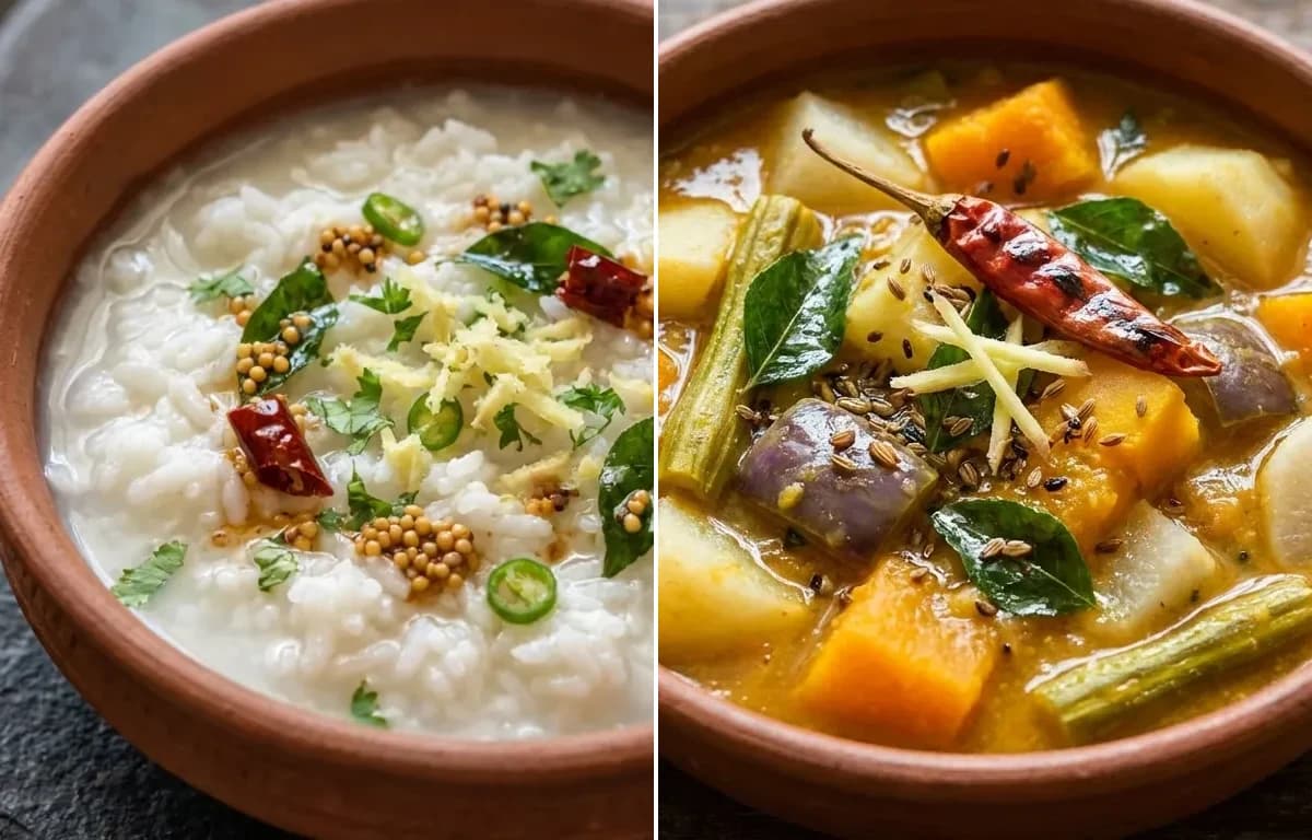 Pakhala Bhata with Vegetable Ambila