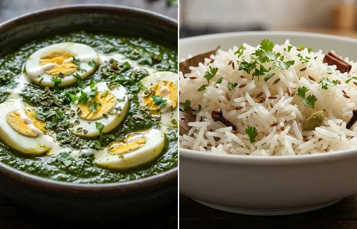 Palak Anda Curry with Jeera Rice