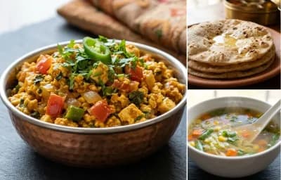Paneer bhurji + roti + soup/salad