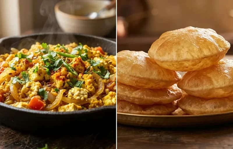 Paneer Egg Bhurji with Puri