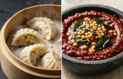 Paneer Momos with Red Chutney