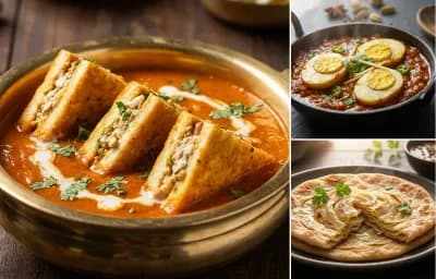 Paneer Pasanda with Egg Masala Fry and Ulte Tawa Paratha
