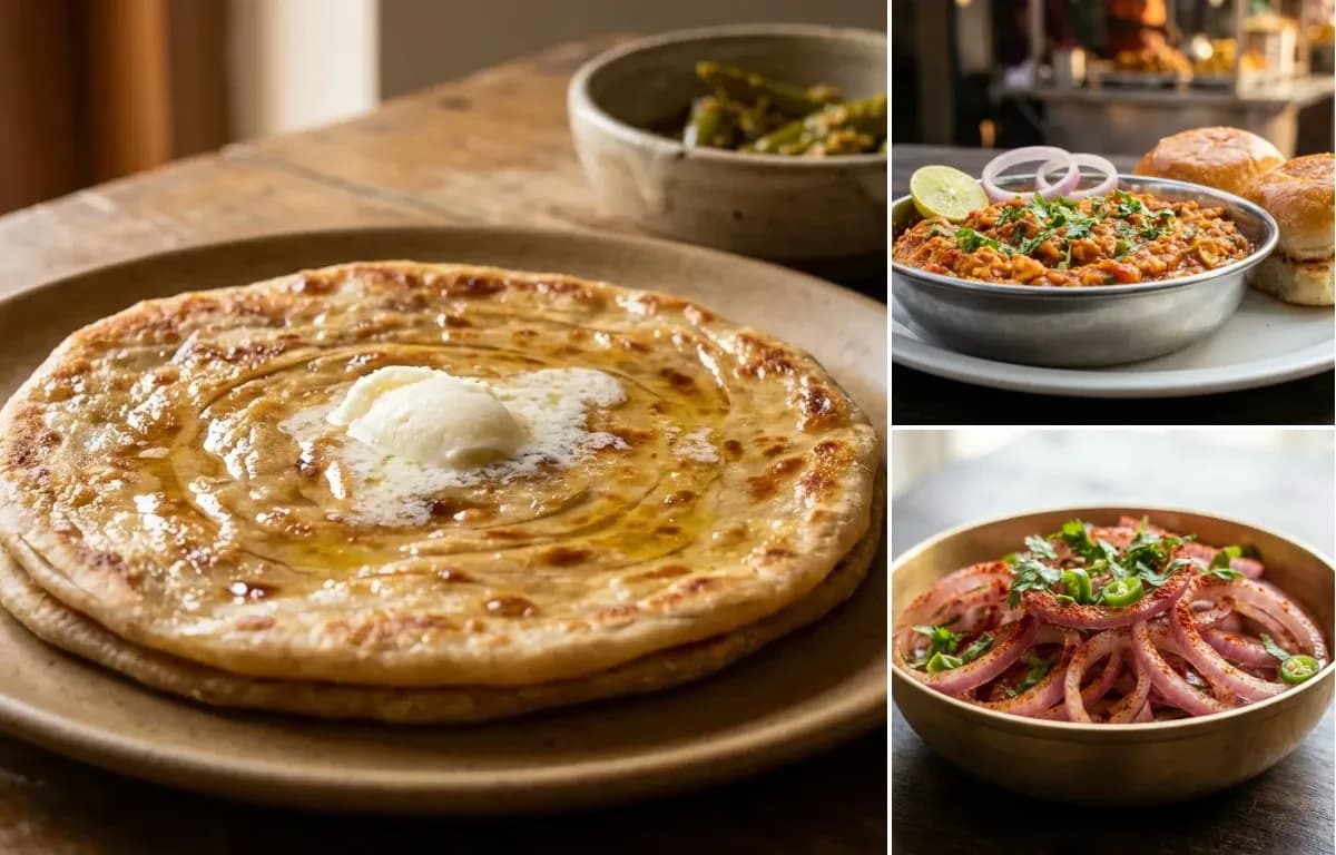 Paratha, Egg Ghotala and Onion Salad