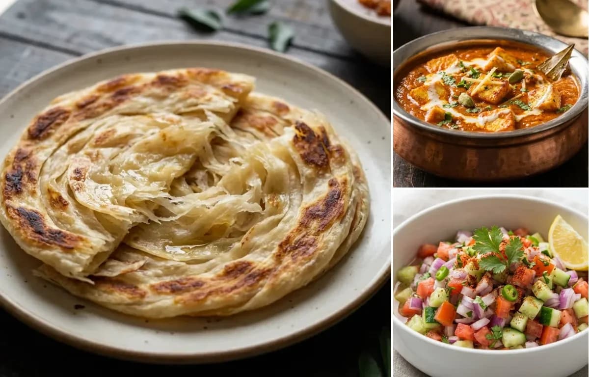 Parotta, Paneer Masala and Kachumber Salad