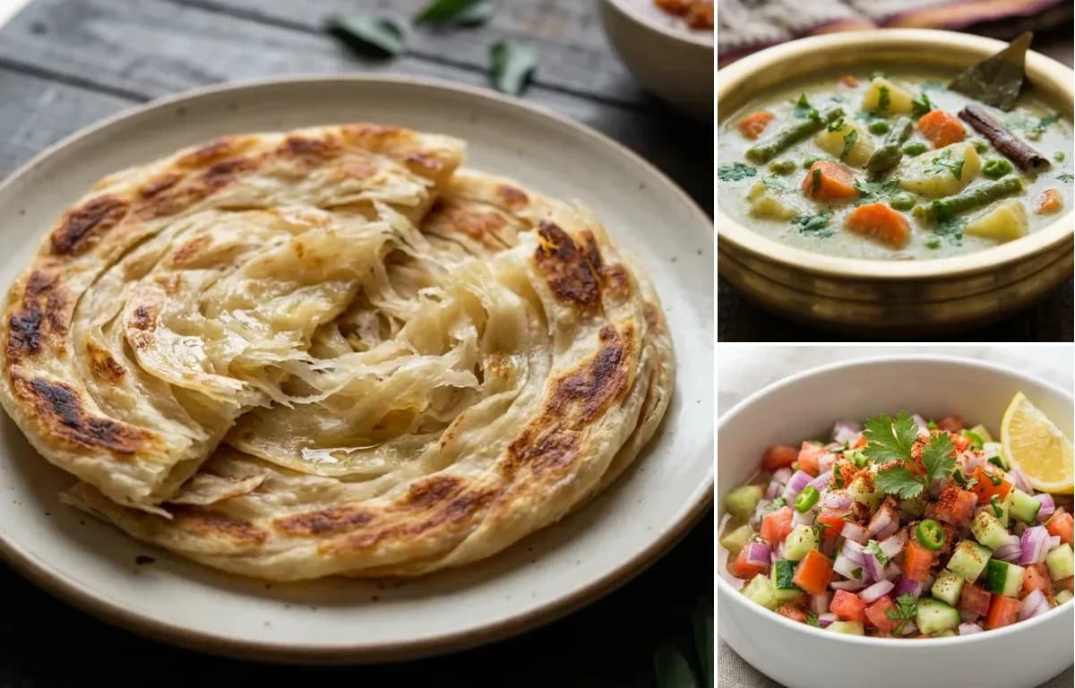Parotta, Vegetable Kurma and Kachumber Salad