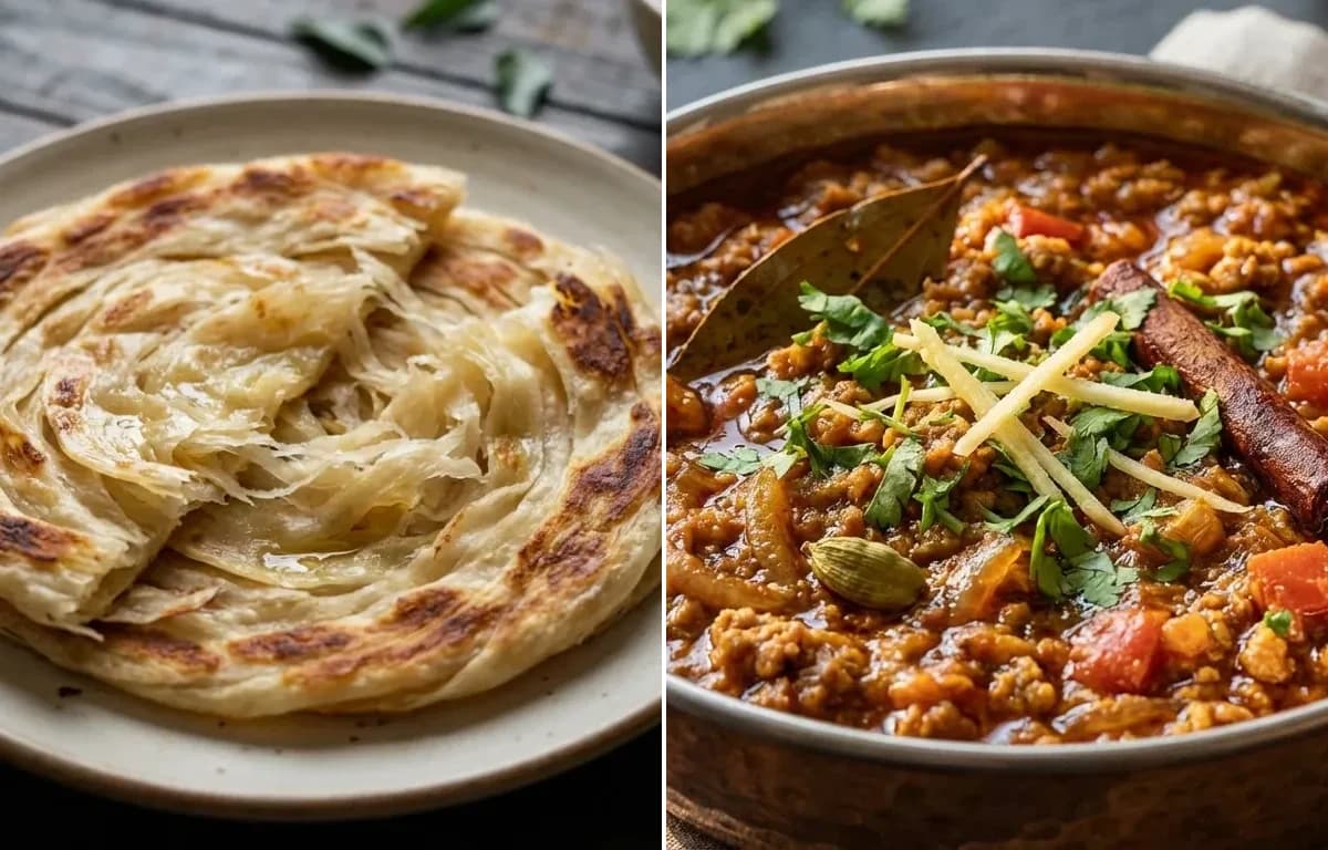 Parotta with Chicken Keema Masala
