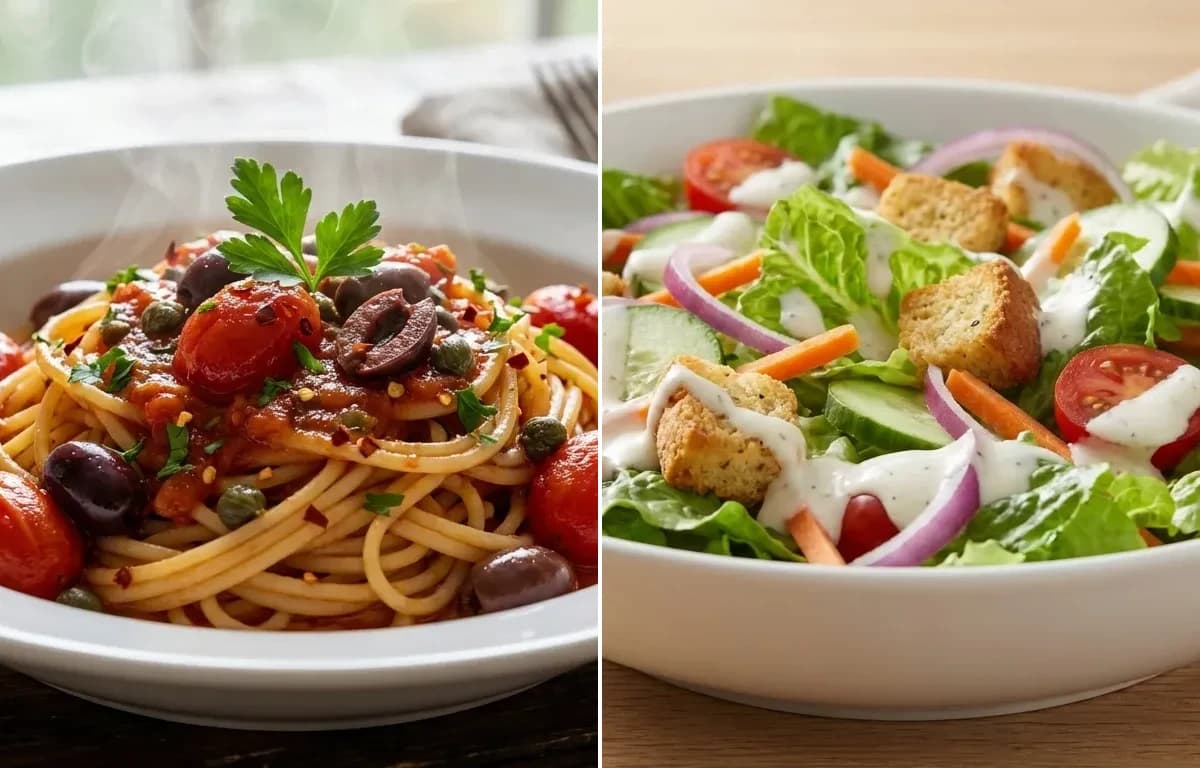 Pasta Puttanesca with Side Salad