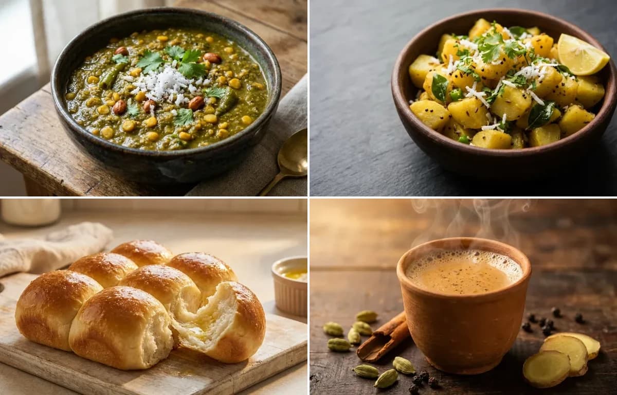 Patal Bhaji, Batata Sukhi Bhaji, Ladi Pav and Masala Chai