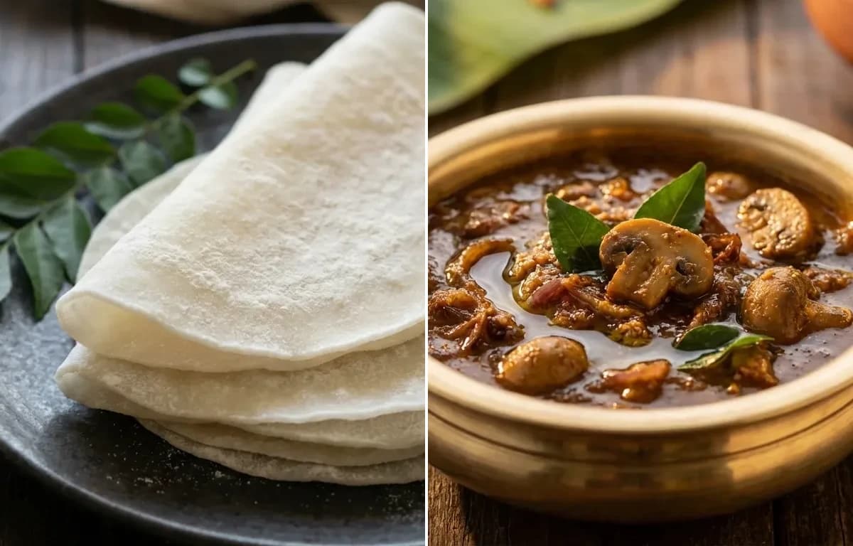 Pathiri with Mushroom Theeyal